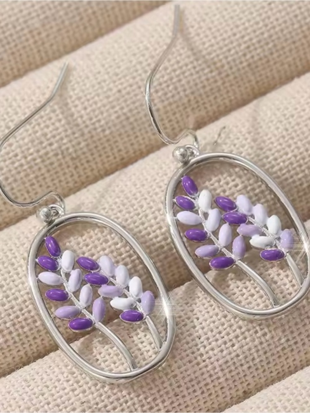 New Silver Lavender Enameled Earrings